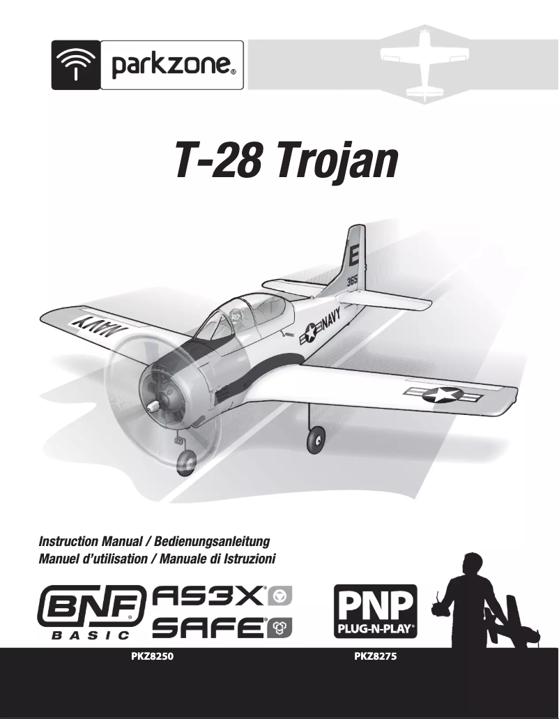 Page 1 de la notice Manuel utilisateur ParkZone T-28 Trojan 1.1m PNP