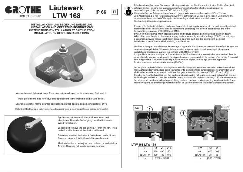 Page 1 de la notice Manuel utilisateur Grothe LTW 168