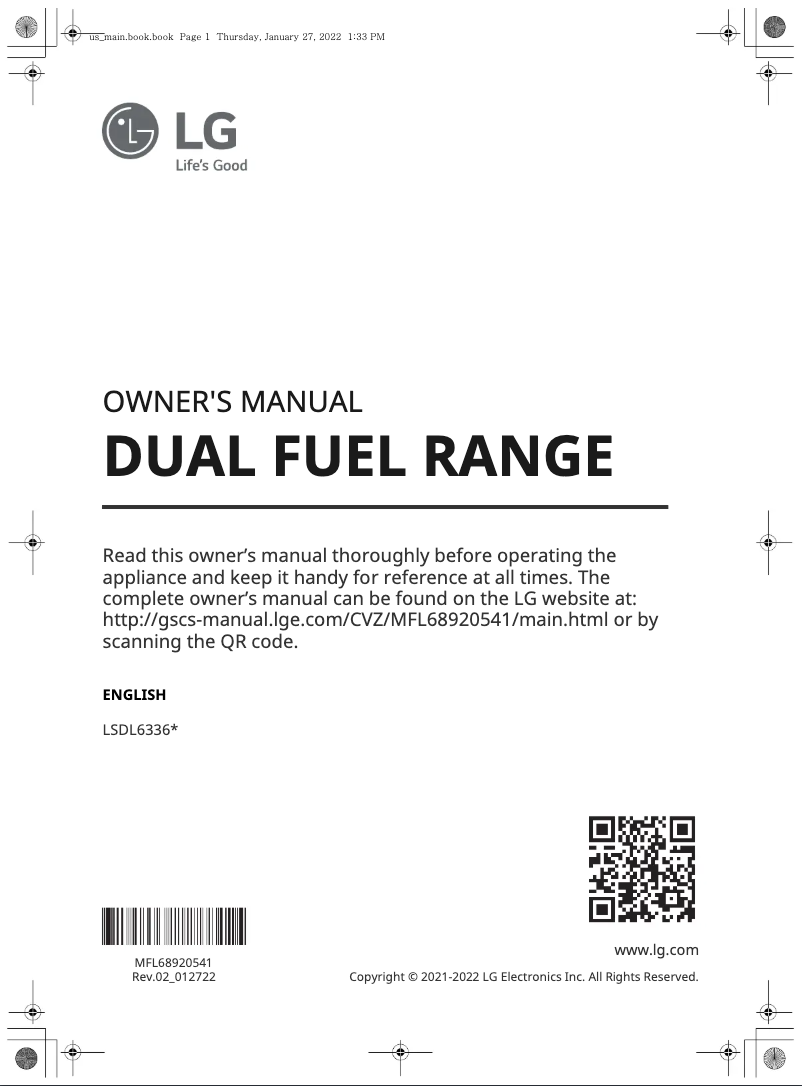 Page 1 de la notice Manuel utilisateur LG LSDL6336F