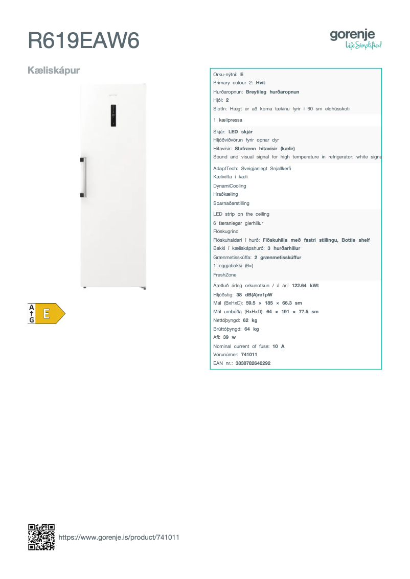Page n°1 - Manuel utilisateur Gorenje R619EAW6