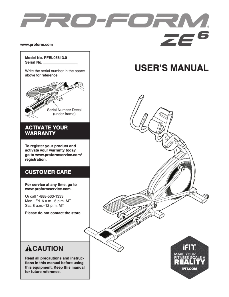 Page n°1 - Manuel utilisateur ProForm ZE 6