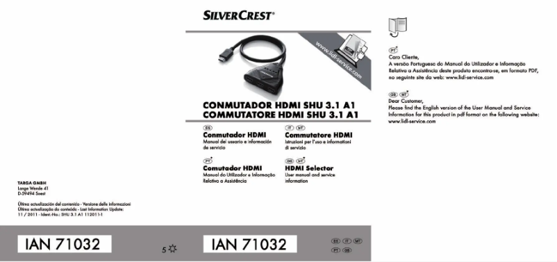 Page n°1 - Manuel utilisateur SilverCrest SHU 3.1 A1
