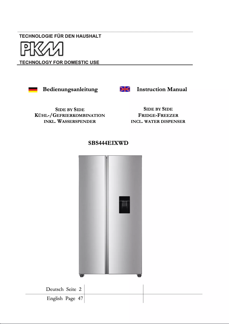 Page 1 de la notice Manuel utilisateur PKM SBS444EIXWD