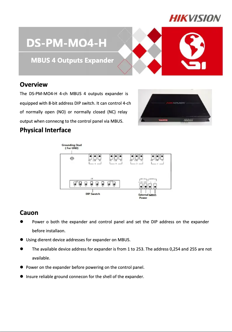 Page 1 de la notice Manuel utilisateur Hikvision DS-PM-MO4-H