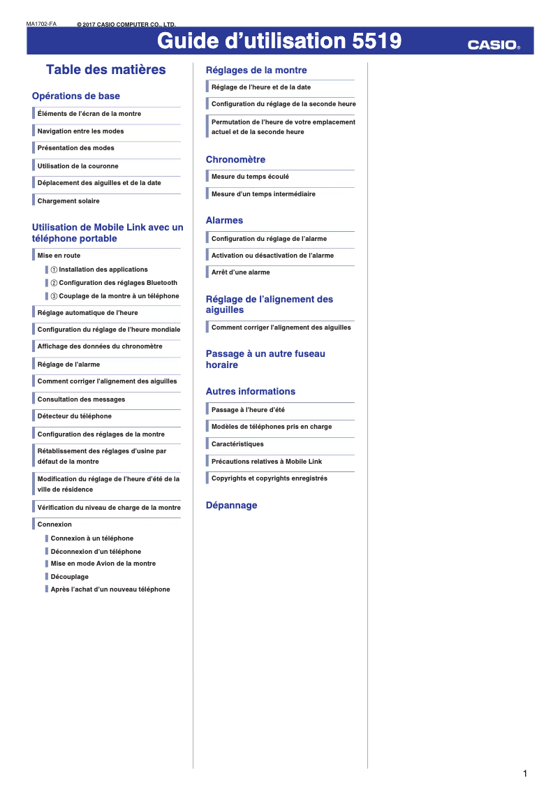 Page 1 de la notice Manuel utilisateur Casio 5519