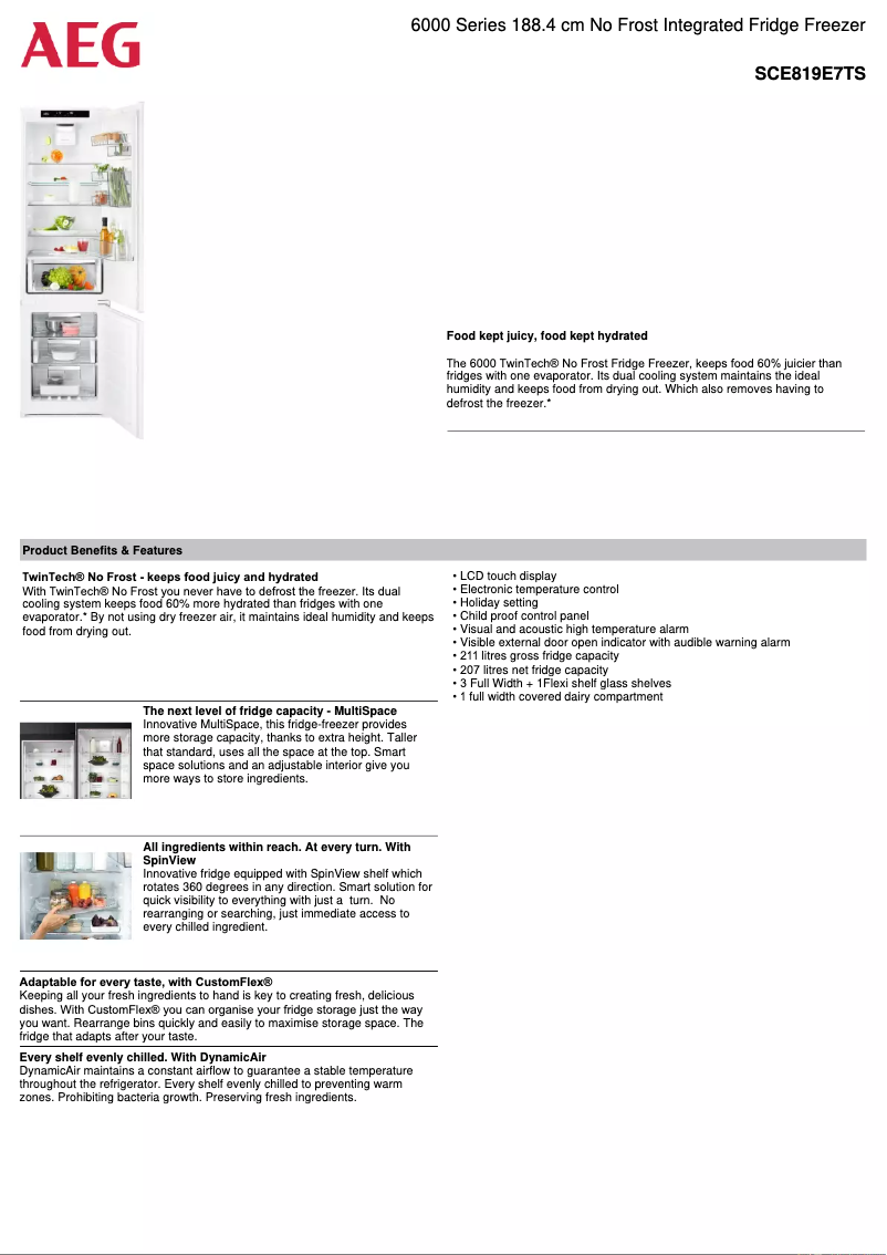 Page 1 de la notice Fiche technique AEG SCE819E7TS