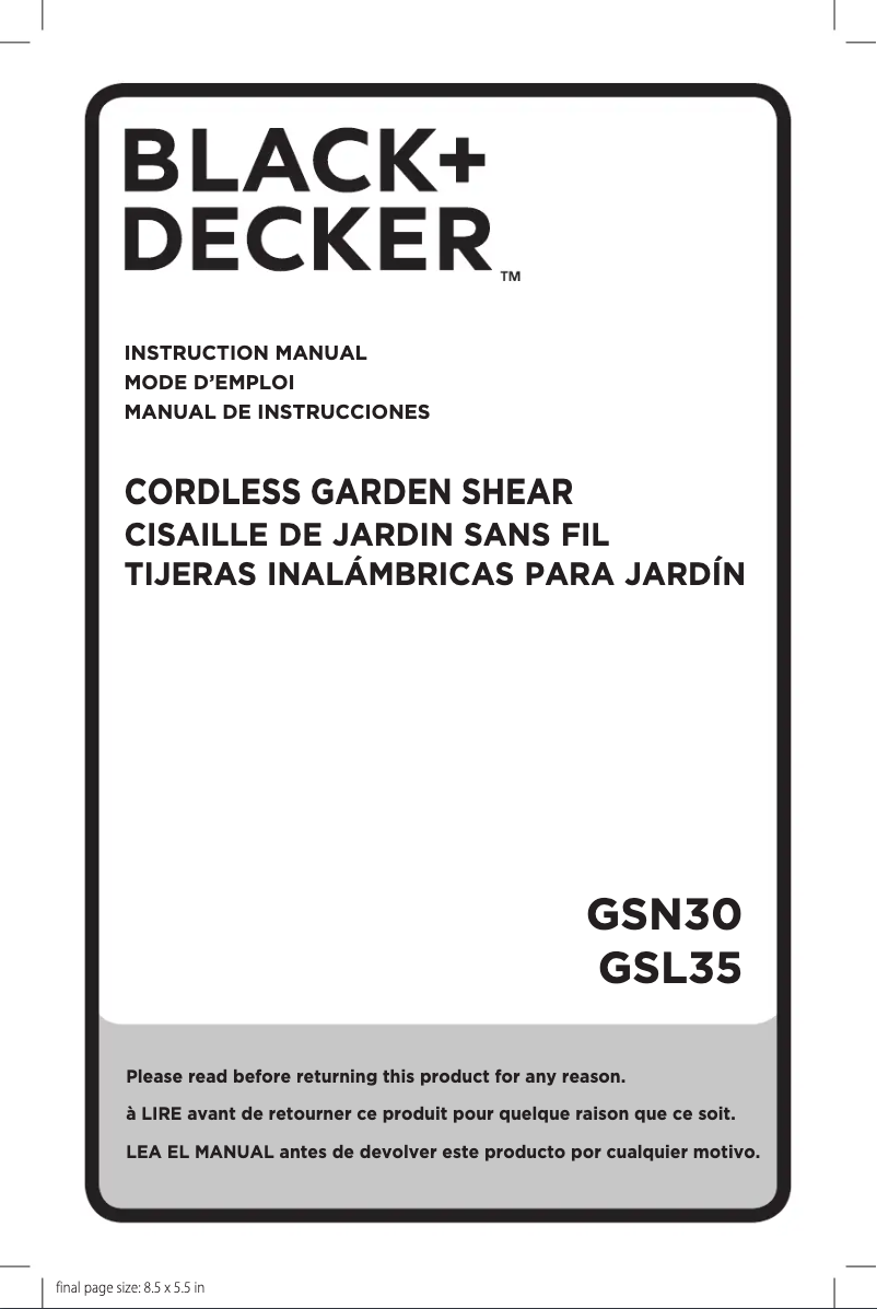 Page n°1 - Manuel utilisateur Black & Decker GSL35