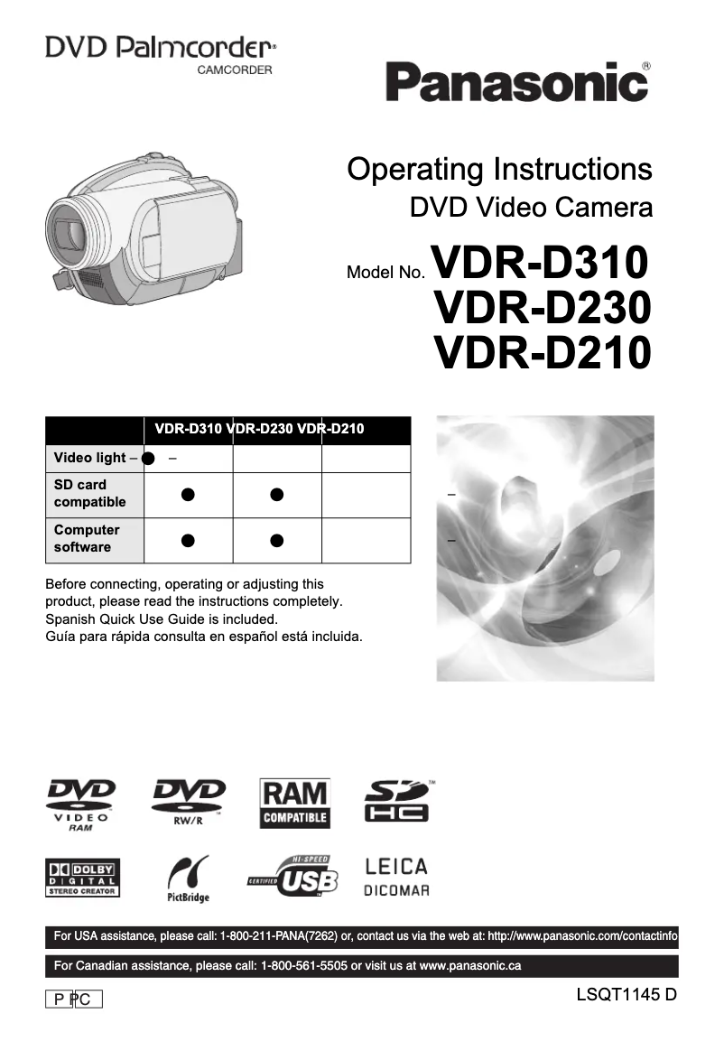 Page 1 de la notice Manuel utilisateur Panasonic VDR-D230