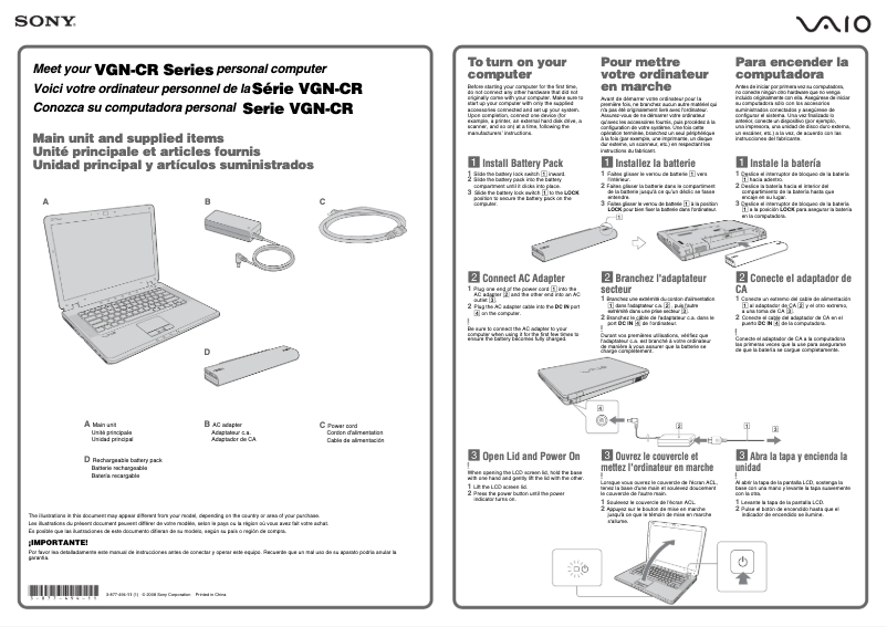 Page 1 de la notice Manuel utilisateur Sony Vaio VGN-CR510D