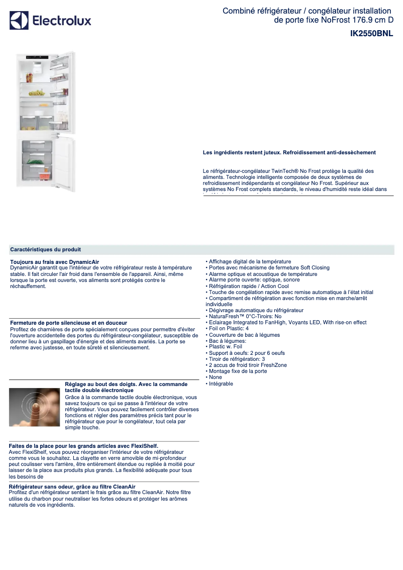 Page n°1 - Fiche technique Electrolux IK2550BNL