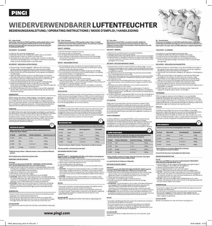 Page 1 de la notice Manuel utilisateur Pingi LV-150