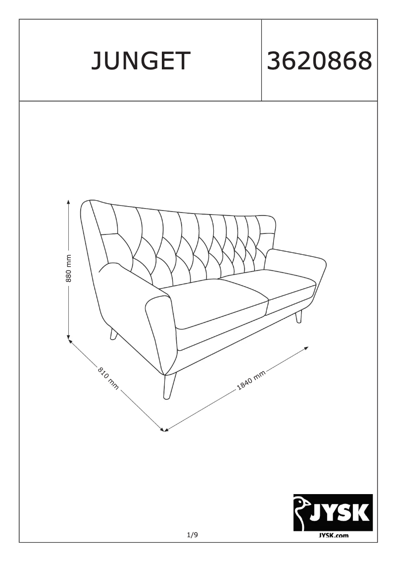 Page 1 de la notice Manuel utilisateur JYSK Junget (184x88x89)