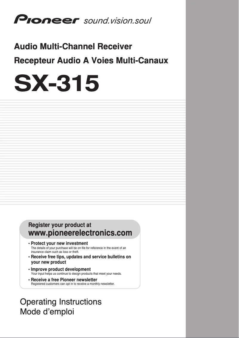 Image de la première page du manuel de l'appareil SX-315