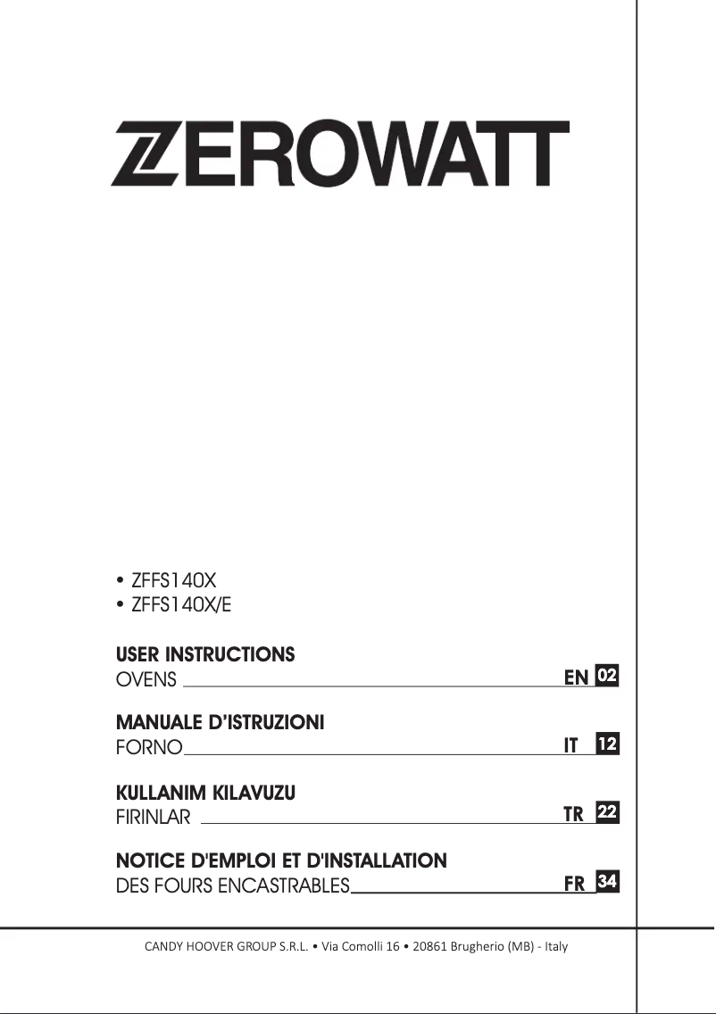 Page n°1 - Manuel utilisateur Zerowatt ZFFS140X/E