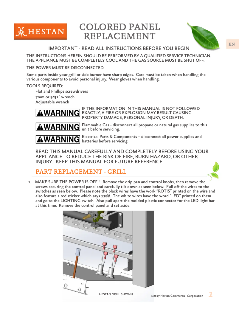 Page 1 de la notice Instructions / montage Hestan AGB122-NG-GG