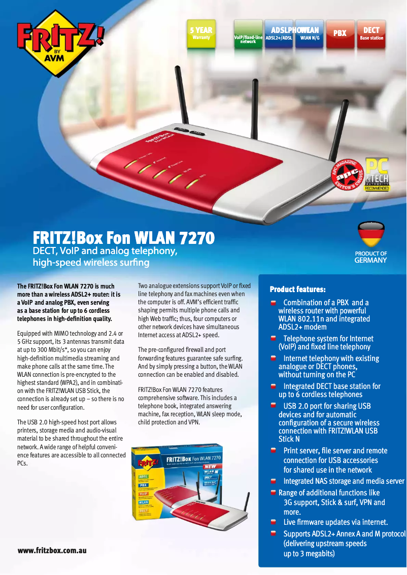 Image de la première page du manuel de l'appareil Fritz!Box 7270