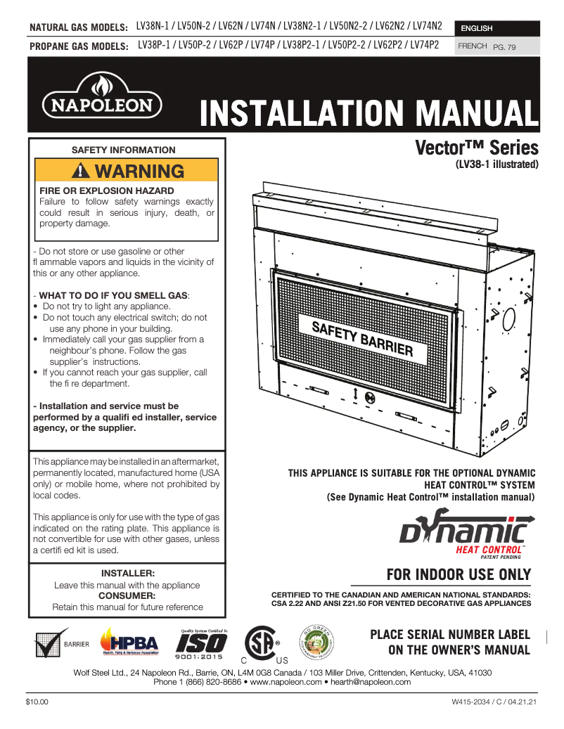 Page n°1 - Manuel utilisateur Napoleon Vector 62