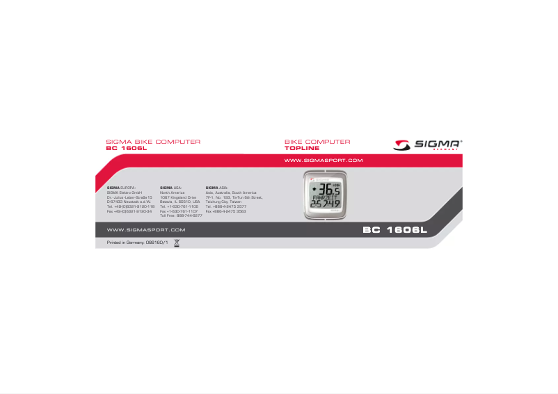 Page 1 de la notice Manuel utilisateur Sigma BC 1606L