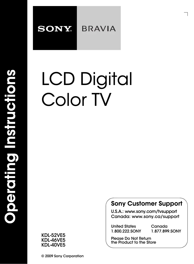 Page n°1 - Manuel utilisateur Sony Bravia KDL-40VE5
