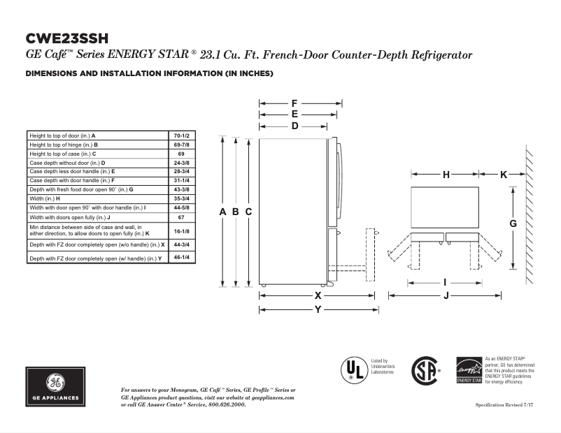 Page 1 of the manual Technical Sheet GE Café CWE23SSHSS