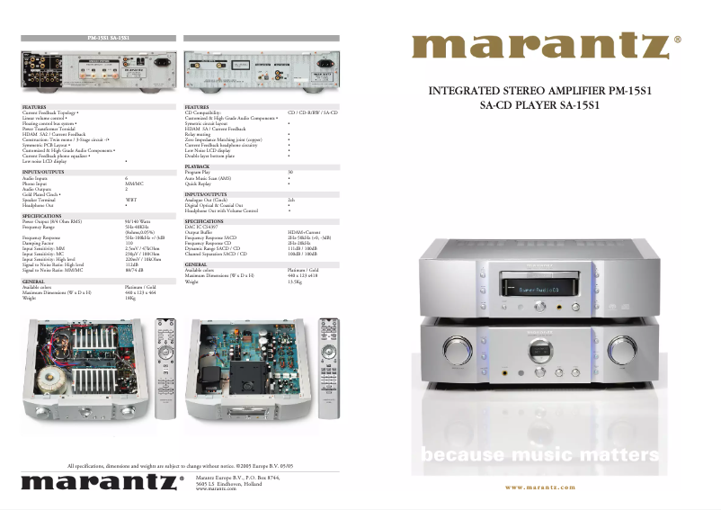 Page n°1 - Manuel utilisateur Marantz SA15S1