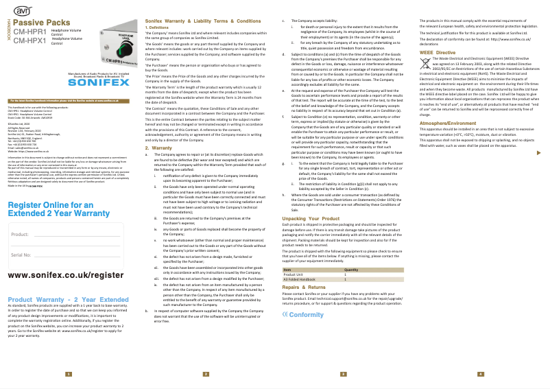 Page n°1 - Manuel utilisateur Sonifex CM-HPX1