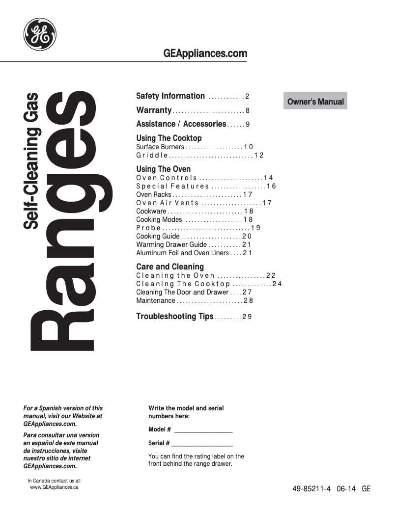 Page 1 de la notice Mode d'emploi GE JGS750DEFWW