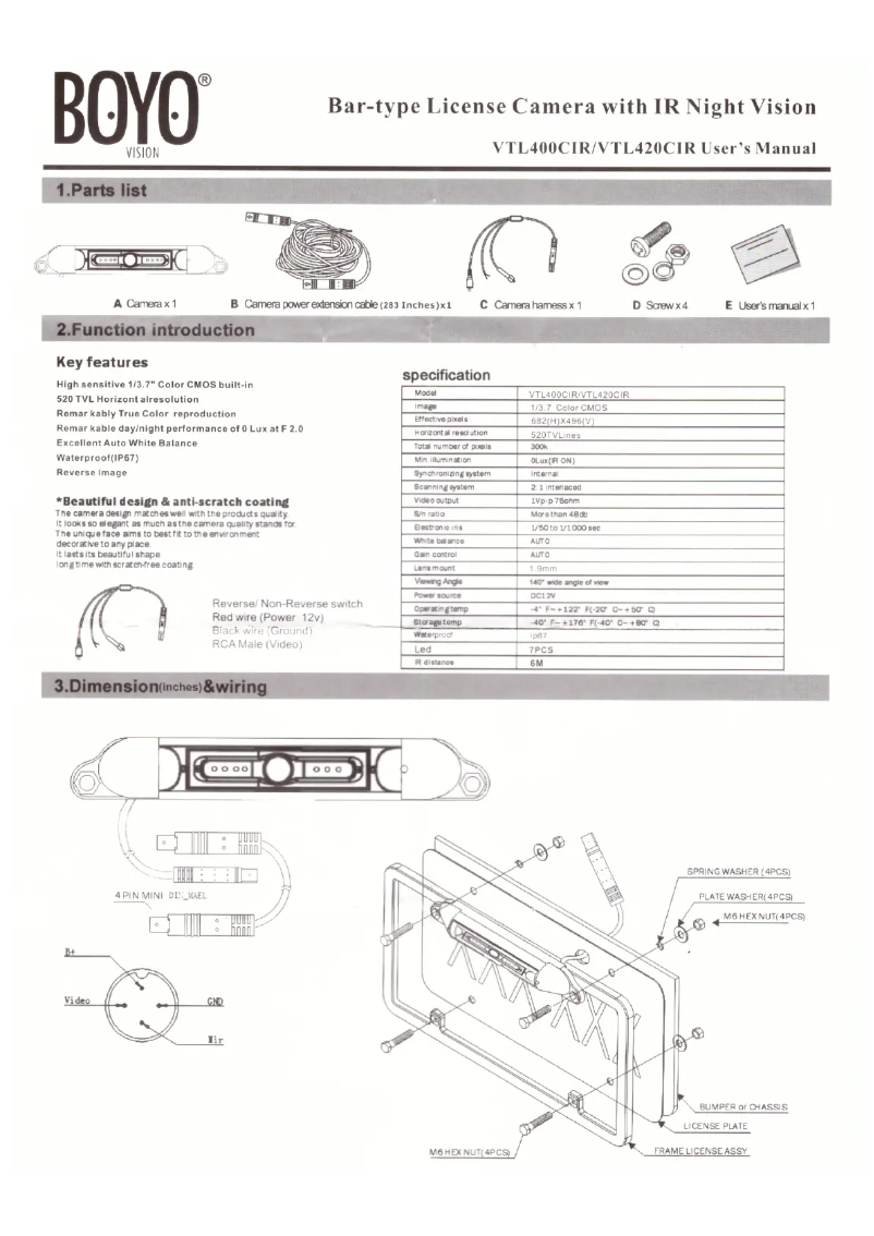 Page 1 de la notice Manuel utilisateur Boyo VTL400CIR