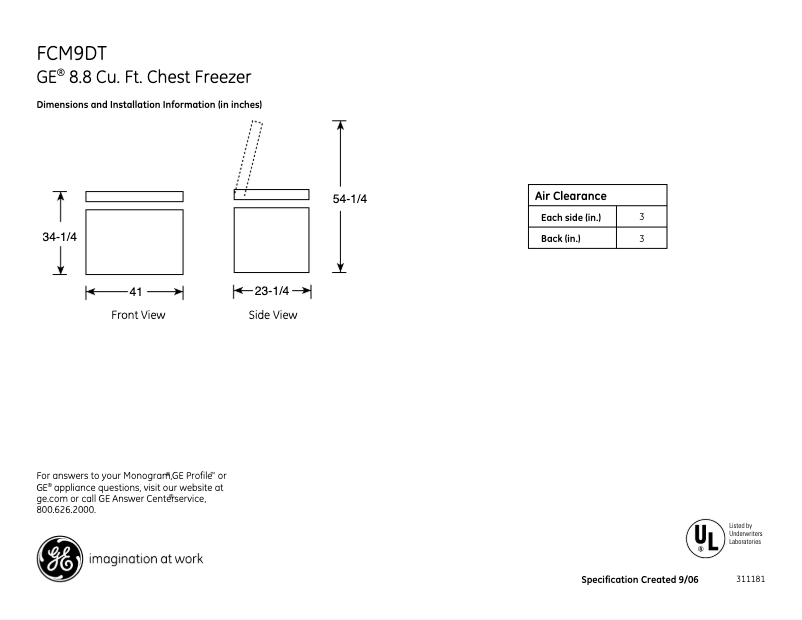 Page n°1 - Fiche technique GE FCM9DTWH