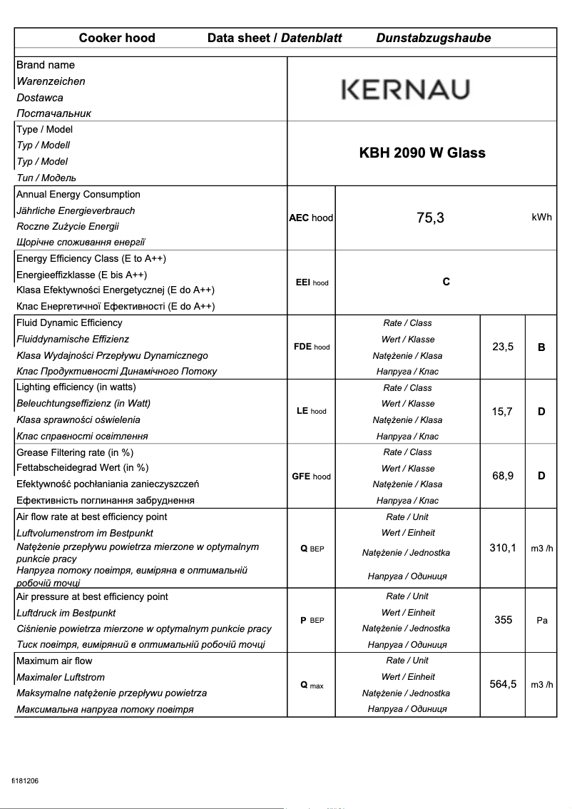 Page 1 de la notice Fiche technique Kernau KBH 0860 W