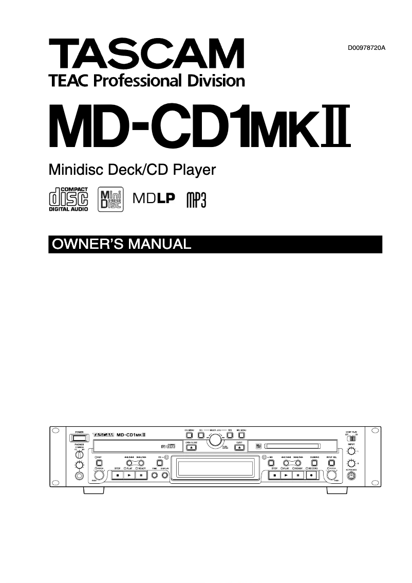 Page n°1 - Manuel utilisateur Tascam MD-CD1MKII