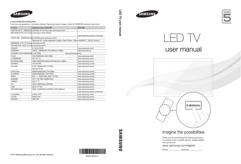 Page n°1 - Guide de démarrage rapide Samsung UE46D5500RW
