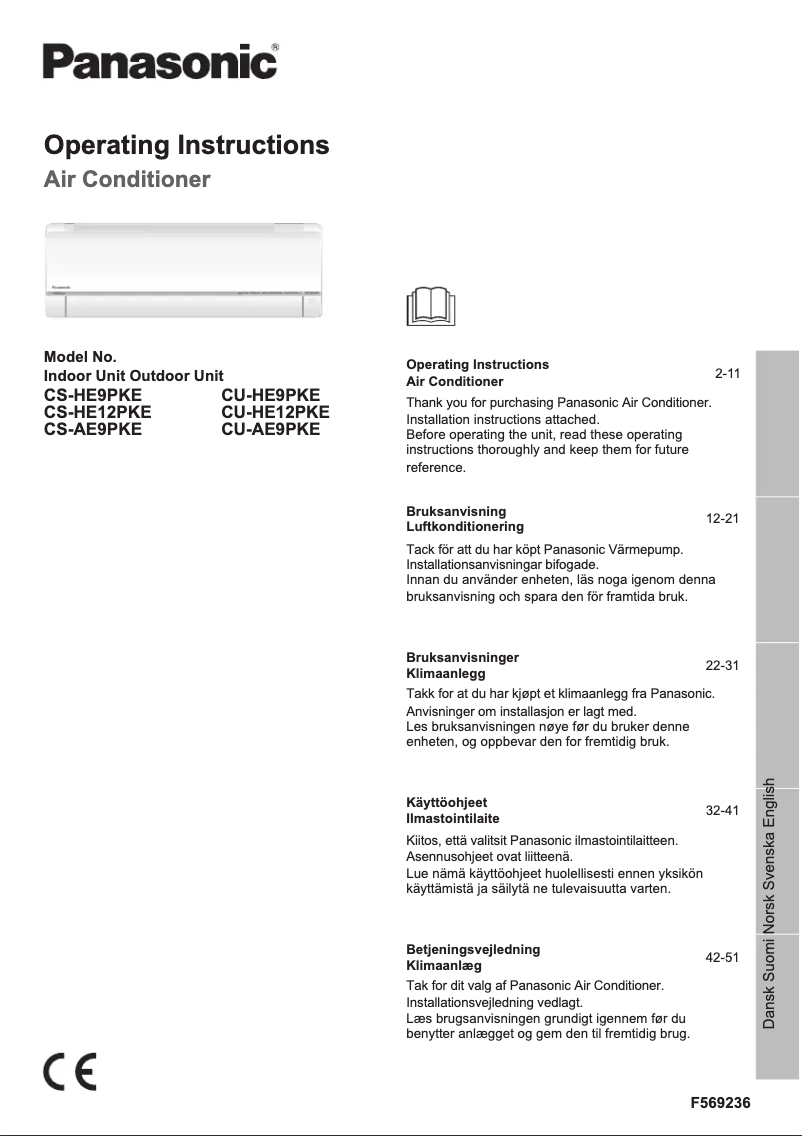 Page n°1 - Manuel utilisateur Panasonic CU-HE12PKE