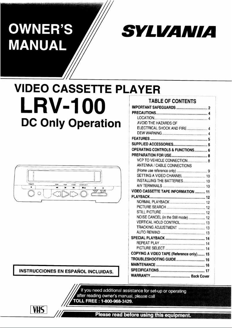 Page n°1 - Manuel utilisateur Sylvania LRV-100