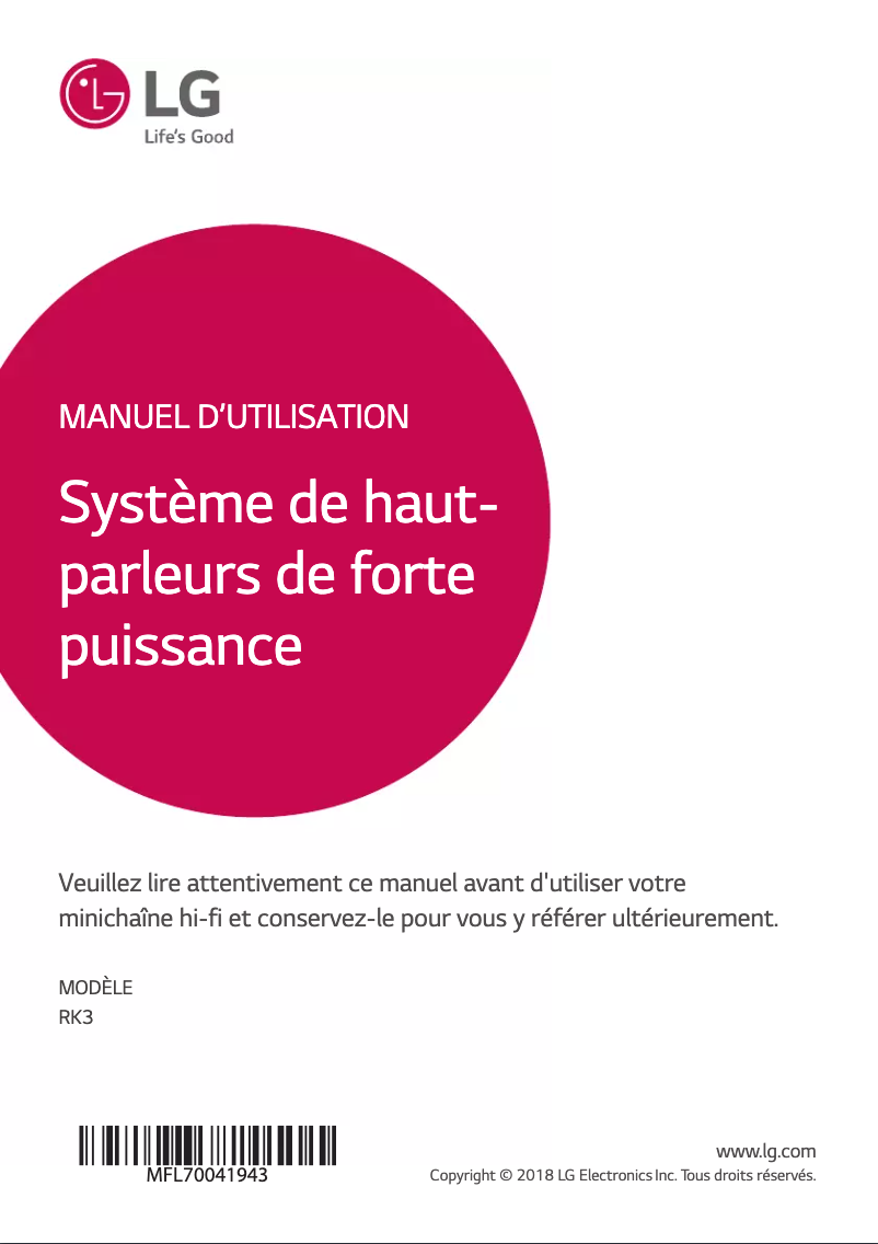 Page 1 de la notice Manuel utilisateur LG RK3