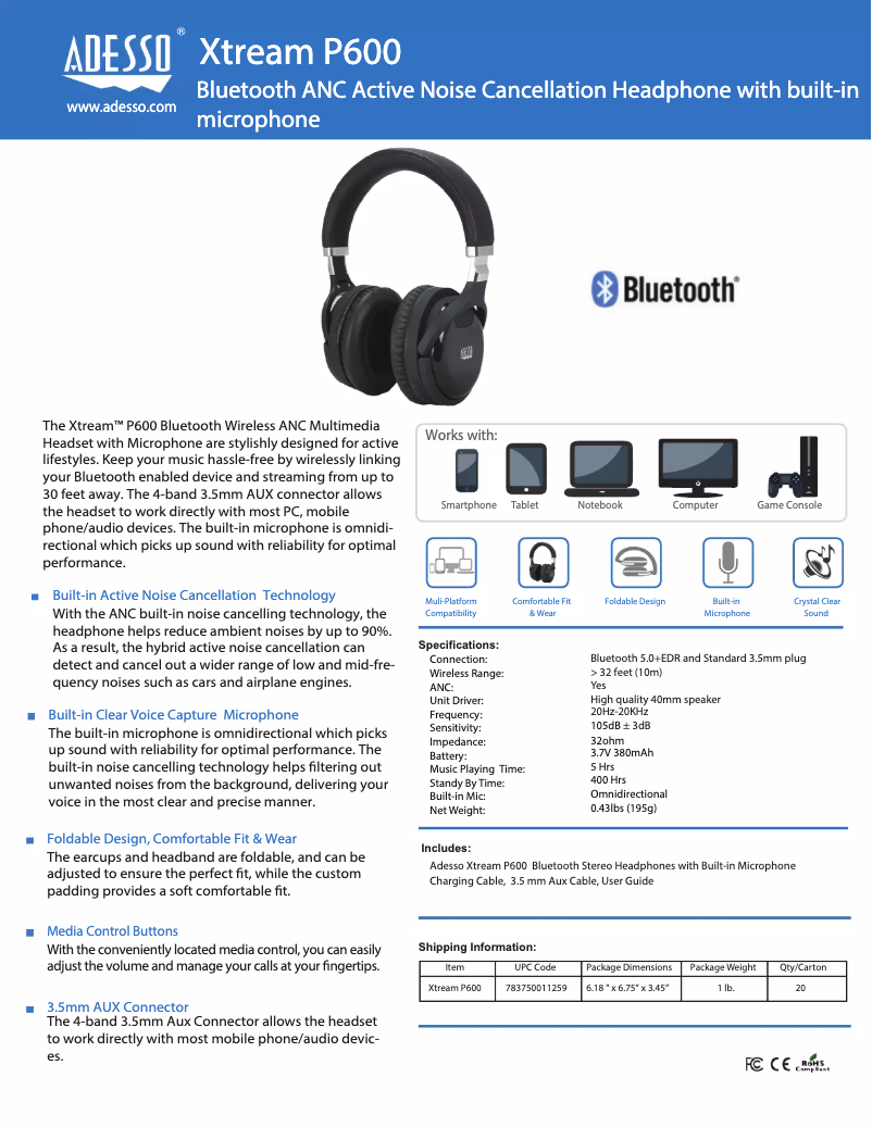 Page 1 de la notice Manuel utilisateur Adesso Xtream P600