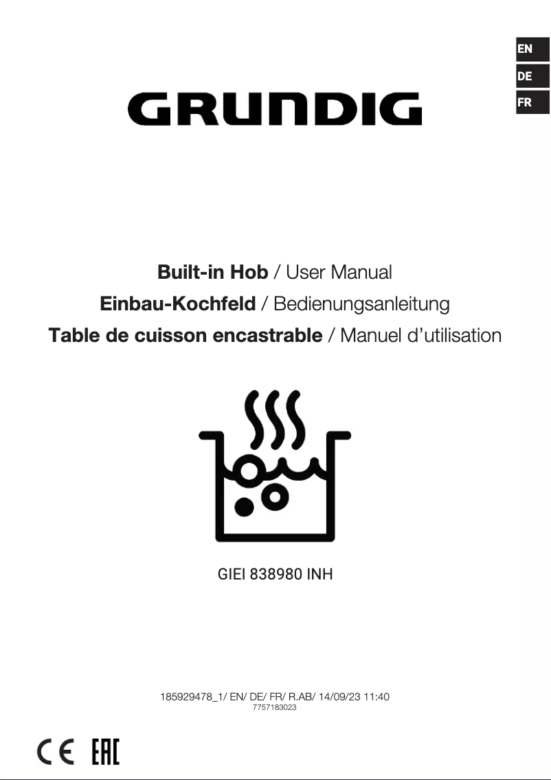 Page 1 de la notice Manuel utilisateur Grundig GIEI 838980 INH