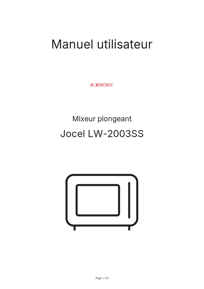 Page n°1 - Manuel utilisateur Jocel LW-2003SS