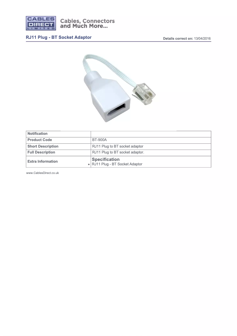 Page n°1 - Manuel utilisateur Cables Direct BT-900A