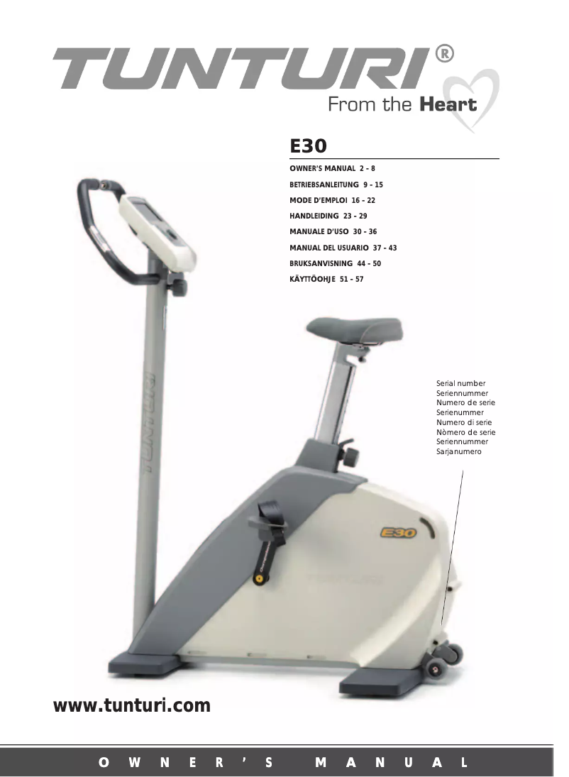 Page 1 de la notice Manuel utilisateur Tunturi E30