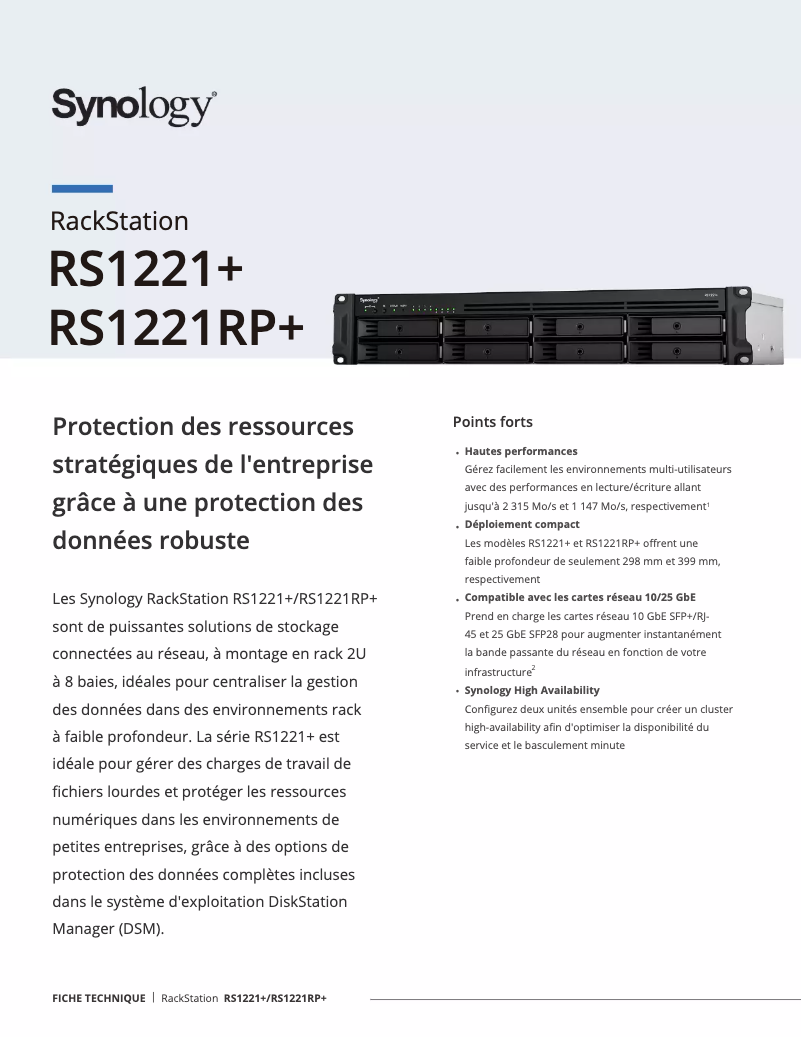 Página 1 del manual Ficha técnica Synology RackStation RS1221RP+