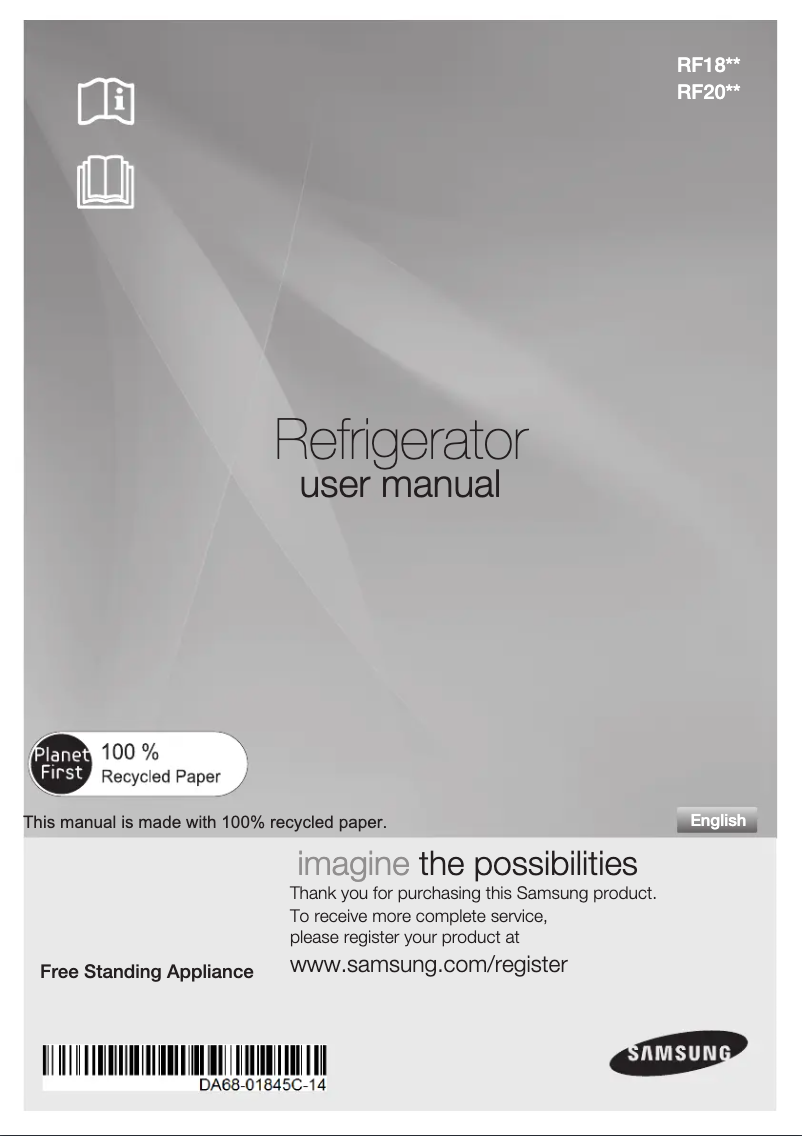 Page 1 de la notice Manuel d'utilisation et d'entretien Samsung RF18HFENB