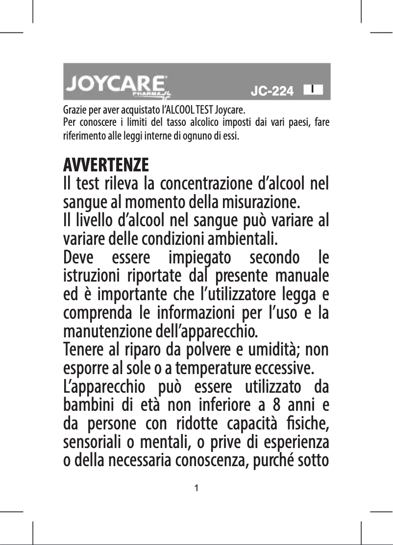 Page 1 de la notice Manuel utilisateur Joycare JC-224