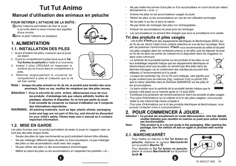 Image de la première page du manuel de l'appareil Animaux en peluche