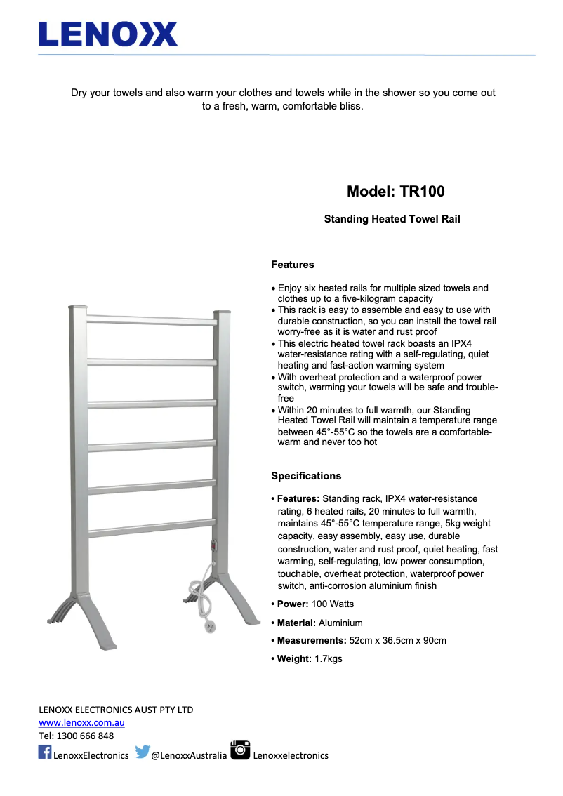Página 1 del manual Ficha técnica Hacienda TR100