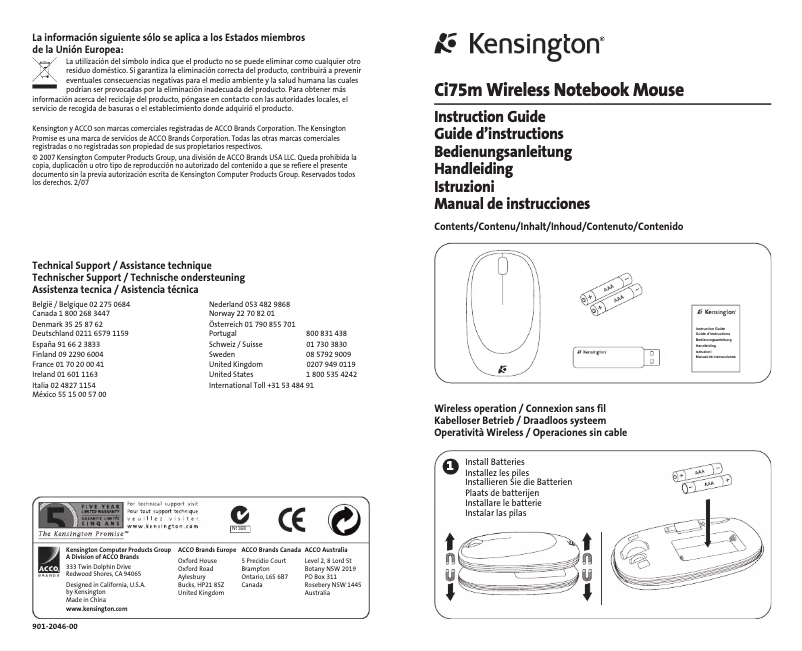 Page n°1 - Manuel utilisateur Kensington Ci75m 72297EU