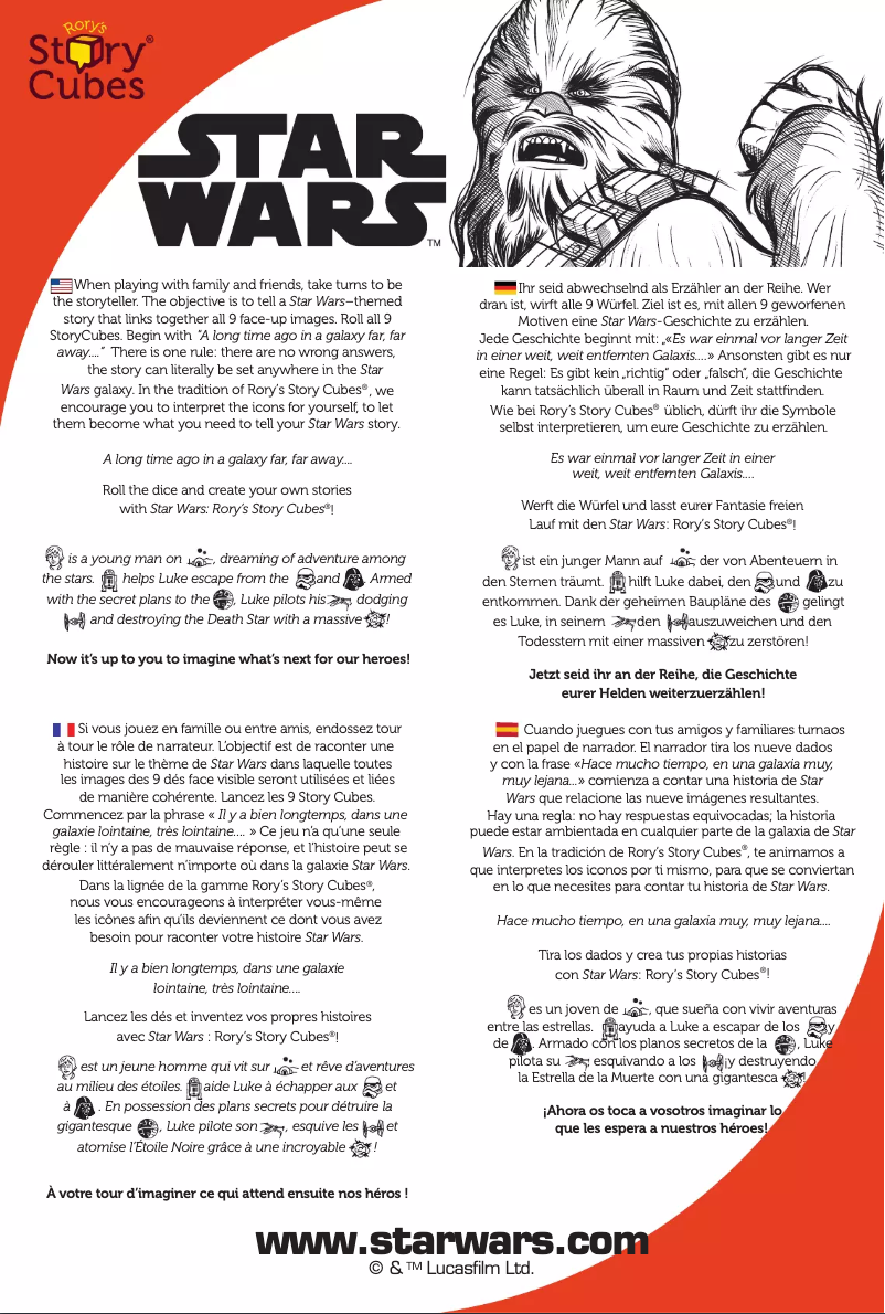 Image de la première page du manuel de l'appareil Star Wars: Rory's Story Cubes