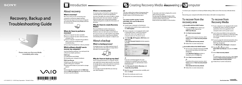 Page 1 de la notice Manuel utilisateur Sony Vaio VPCF127HG