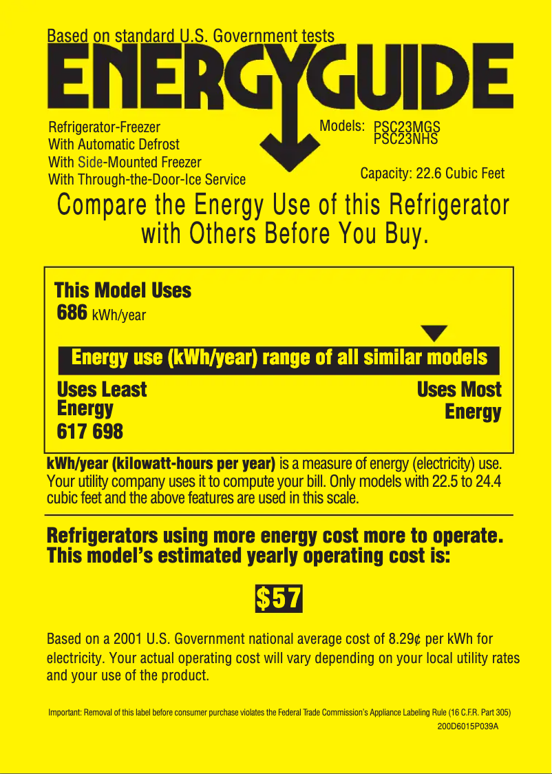 Page n°1 - Label énergétique GE Profile CustomStyle PSC23MGSCC