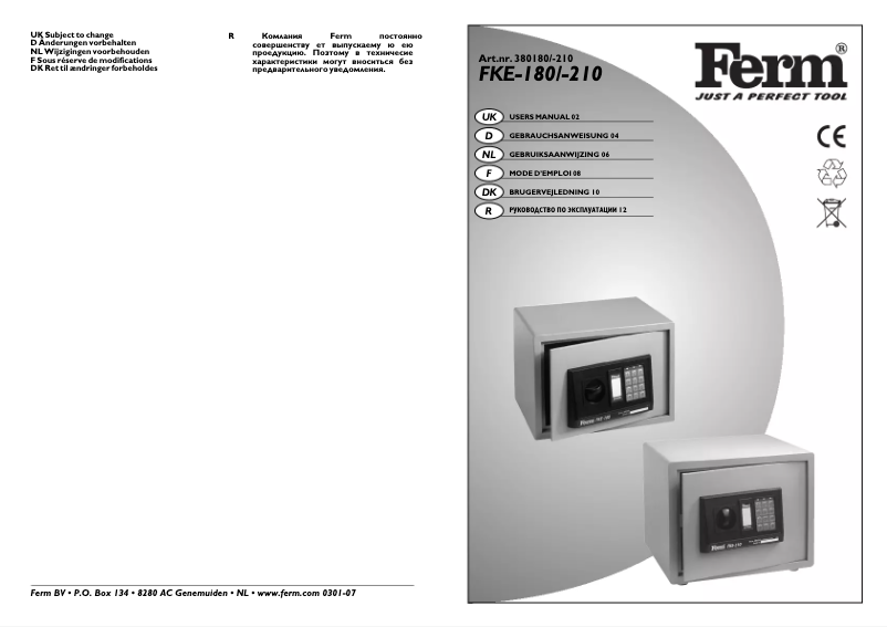 Page n°1 - Manuel utilisateur Ferm FKE-180